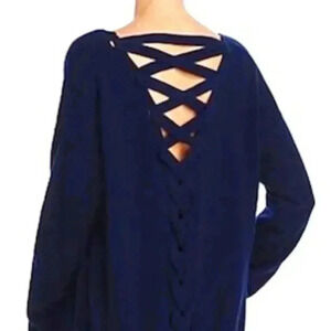 AQUA Cashmere Lace-Up Back V-neck Sweater Black Size XS